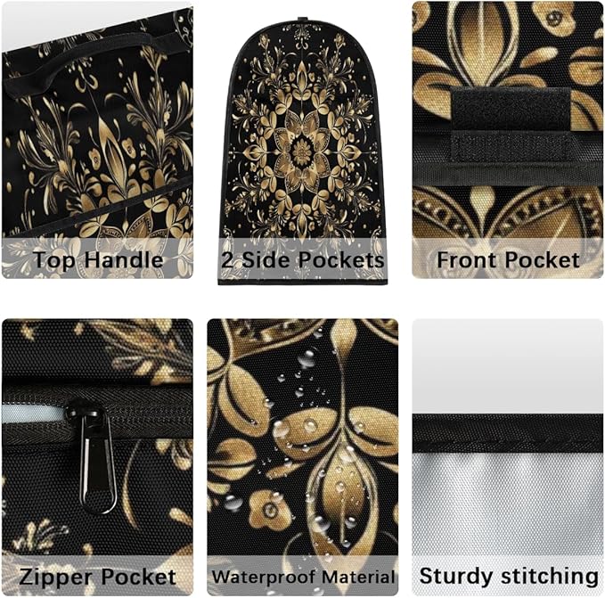 cfpolar Kitchen Aid Mixer Cover Compatible with 6-8 Quarts Bohemian Mandala Gold Stand Mixer Cover Kitchen Aid Mixers Accessories Appliance Organizer Bag Dust Covers with Zipper Pocket