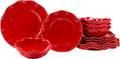 Perlette Red Melamine Dinnerware Set – 12-Piece Scalloped Plates &amp Bowls Vibrant Glossy Finish Elegant Beaded Rim Durable &amp Lightweight – Service for 4 Indoor/Outdoor Use