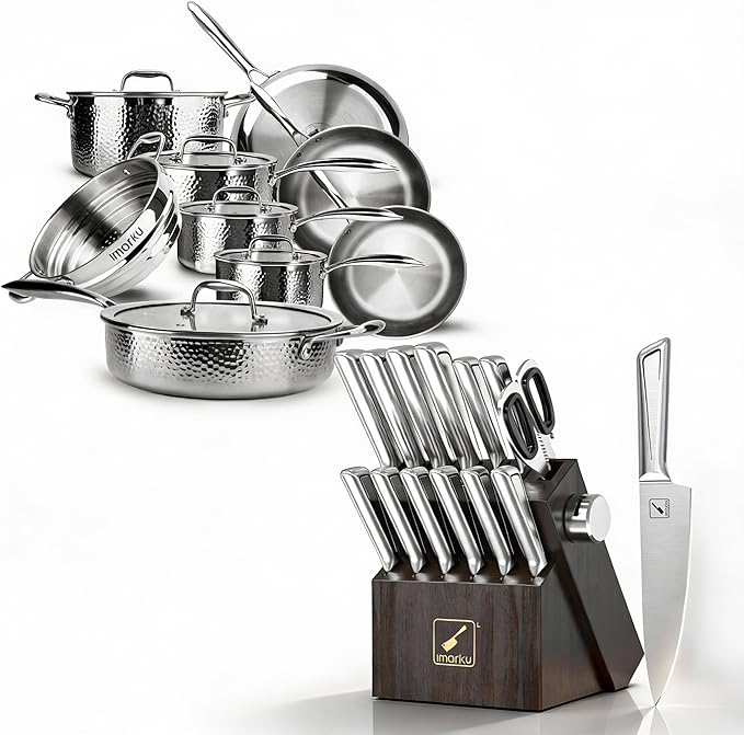 imarku Pots and Pans Set 14PCS Kitchen Cookware Sets &amp G14 Japanese Knife Set