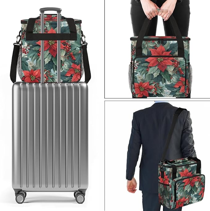 Holly Berry Flowers Coffee Maker Carrying Bag Gothic Flowers Travel Storage Bag Compatible with K-Mini or K-Mini Plus Single Serve Coffee Brewer Carrying Case with Multiple Pockets &amp Shoulder St