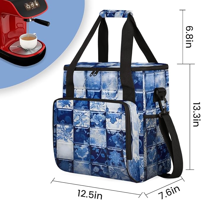 Polynesian Pattern Coffee Maker Carrying Bag Watercolor Floral Travel Storage Bag Compatible with K-Mini or K-Mini Plus Single Serve Coffee Brewer Carrying Case with Pockets &amp Shoulder Strap