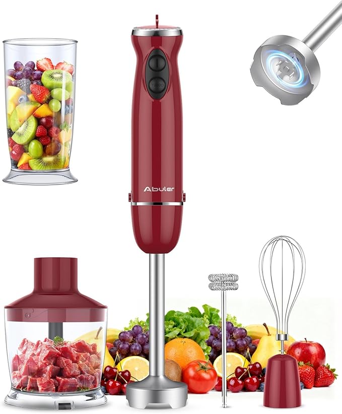 Immersion Blender 5 in 1 Hand Blender Abuler 1000W Hand Mixer Stick12 Speed Handheld Blender 304 Stainless Steel with 600ml Mixing Beaker 500ml Chopper Whisk and Milk Frother for Soup Baby Food