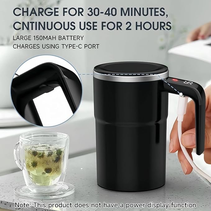 g – Automatic Stir Coffee Cup with Temp Display 13 Oz Rechargeable gs for Milk and Other Beverages (Black)