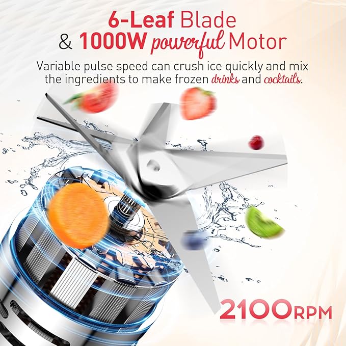 Blender for Smoothies 1000W Glass Blender for Kitchen Countertop with 48oz Glass Jar Ice Crusher or Juice Milkshake Dessert
