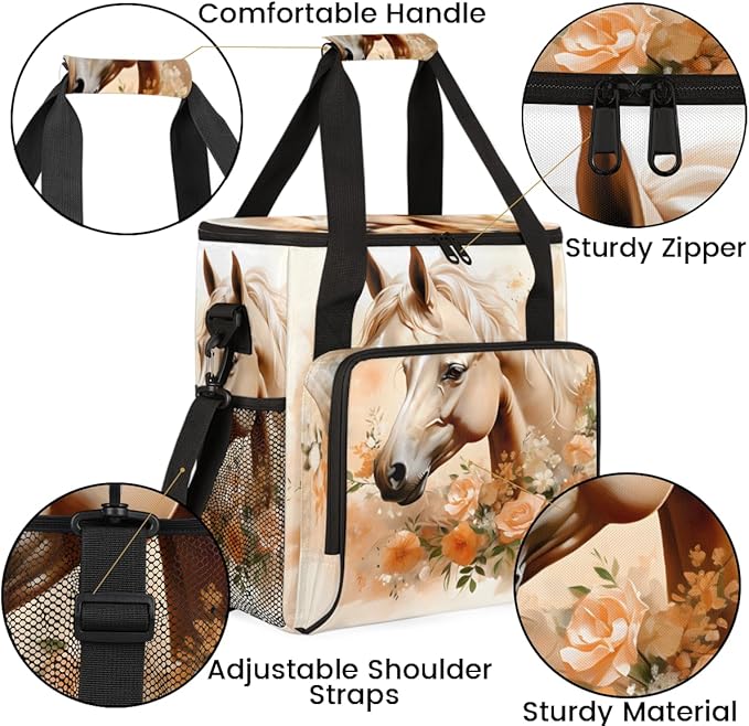 Horse Coffee Maker Carrying Bag Flowers Horse Portable Travel Storage Tote Bag Compatible with K-Mini or K-Mini Plus Single Serve Coffee Brewer Carrying Case with Multiple Pockets &amp Shoulder Str