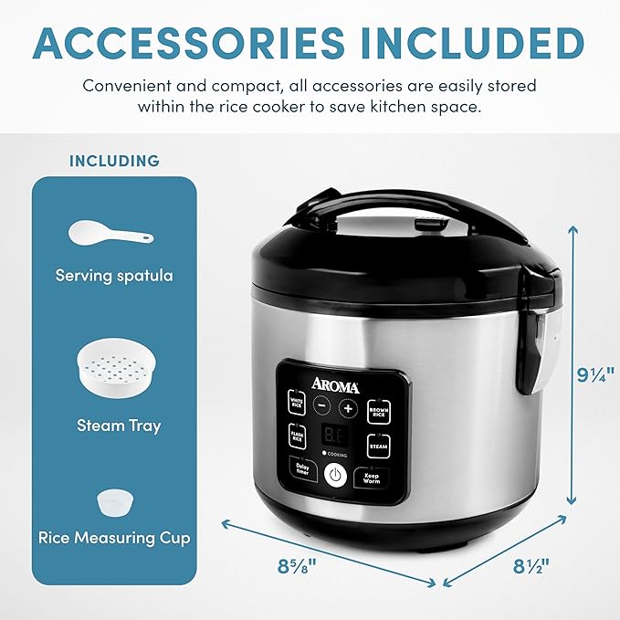 AROMA® CoreCoat™ Digital Rice Cooker &amp Steamer for Brown Rice with Nonstick Ceramic Coating (8 Cups Cooked 4 Cups Uncooked)