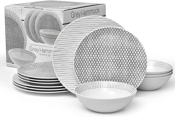 Noritake Grey Hammock 12-Piece Coupe Dinnerware Set Service for 4