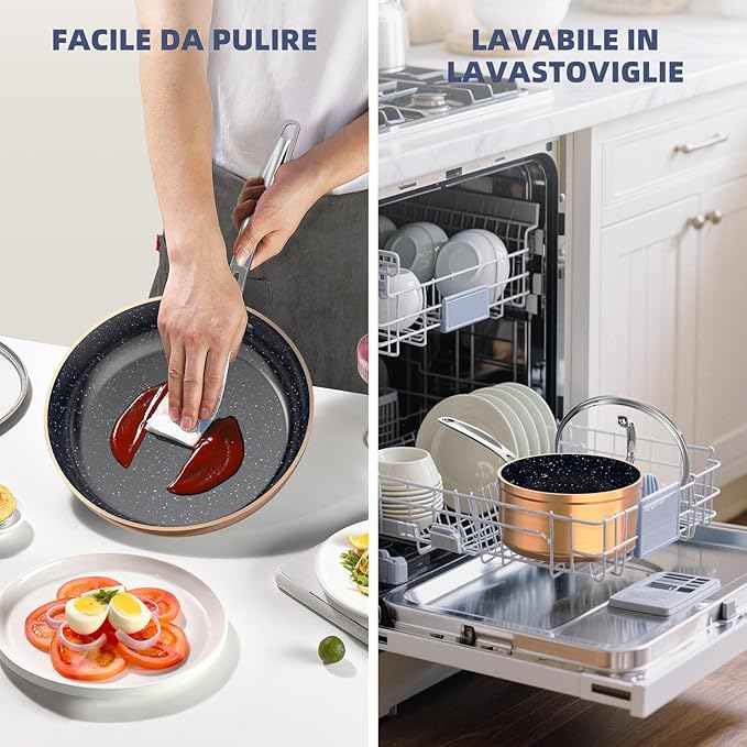Nuwave 12 Piece Cookware Set - Duralon Blue Ceramic Non-Stick Frying Pans Saucepans Deep Sauté Pan Induction Compatible PFAS Free With Lids