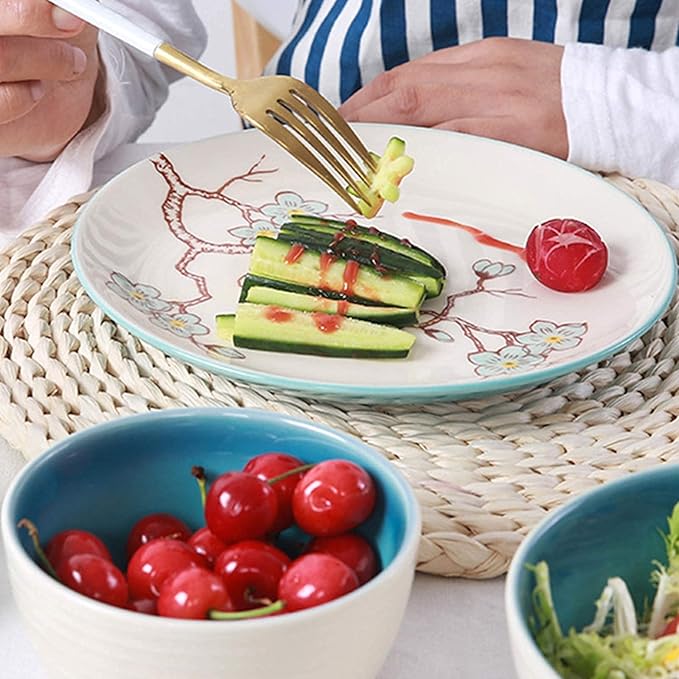 Dishes Dessert Plates 28-Piece Kitchen Dinnerware Set Household Ceramic Dinner Plate Sets Creative Plum Pattern Dishes Dinnerware Sets Service For 6 Appetizers Sal
