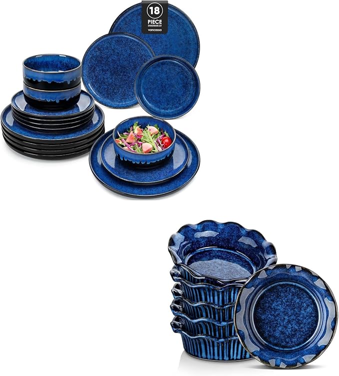 vancasso Starry 18 Pieces Dinnerware Sets for 6 Bundles 5.2 Inch Mini Pie Pans Set of 6