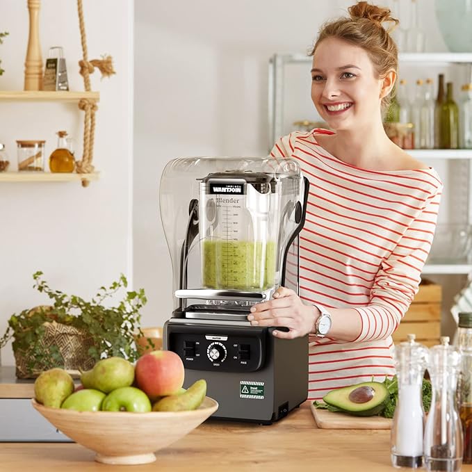 Wantjoin Commercial Quiet Blender for Kitchen Smoothie Protein Shake Licuadora Countertop Professional Electric Food Machine for Puree Milkshake Juice Drink and Ice with Silent Cover 2200ml 1800W