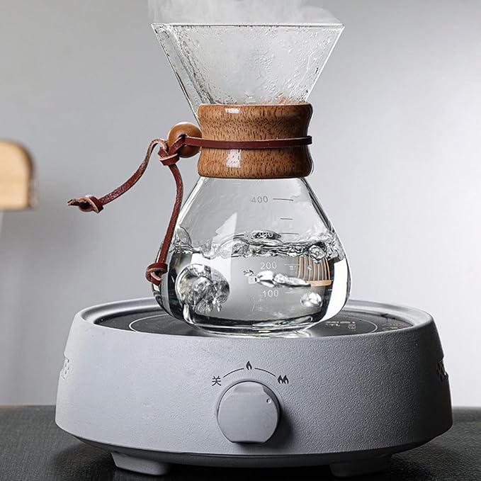 Keenso Pour Over Coffee Maker Glass Carafe with Wooden Sleeve 400ml Manual Coffee Brewer for Home Cafe and Gift