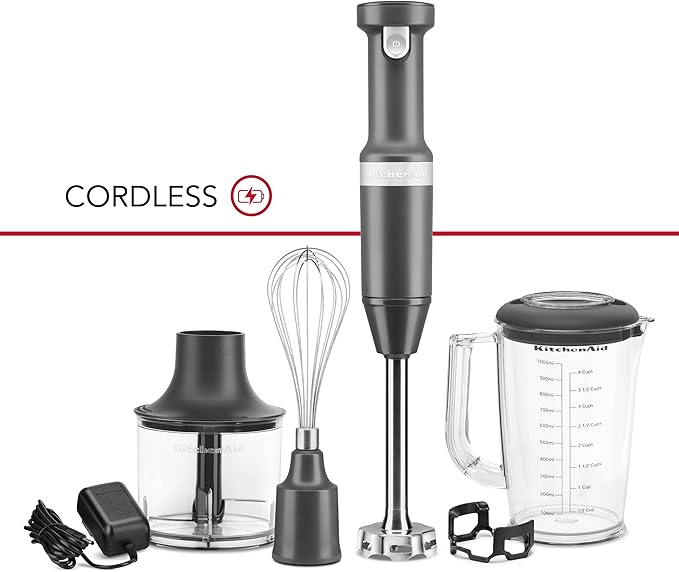 KitchenAid Cordless Variable Speed Hand Blender with Chopper and Whisk Attachment - KHBBV83