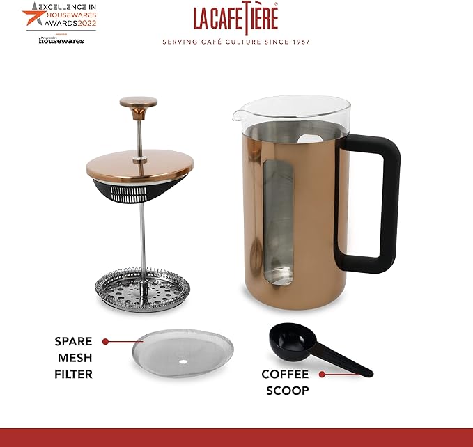 La Cafetière Pisa Stainless Steel Cafetière Eight Cup Copper Gift Boxed