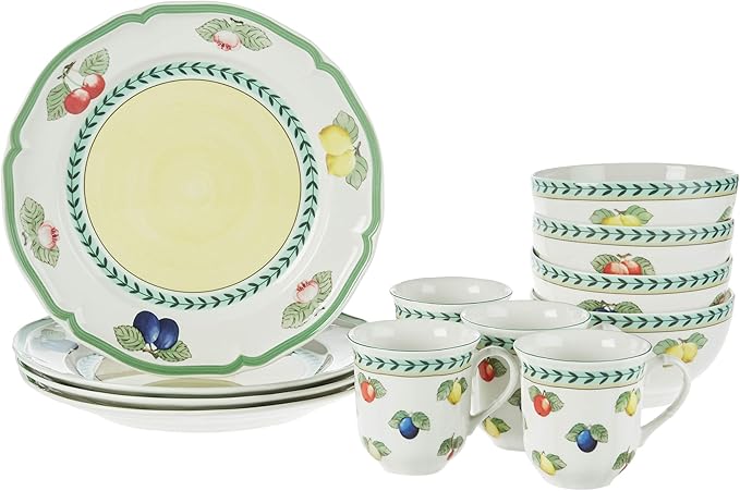 Villeroy &amp Boch French Garden 12-Piece Dinnerware Set Service for 4 Plates Bowls &amp Mugs Premium Porcelain Made in Germany