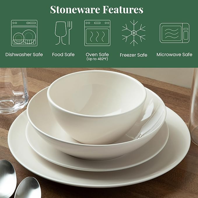 Larder &amp Vine Ceramic Stoneware Dinnerware 16-Piece Set 4 Place Settings (White)
