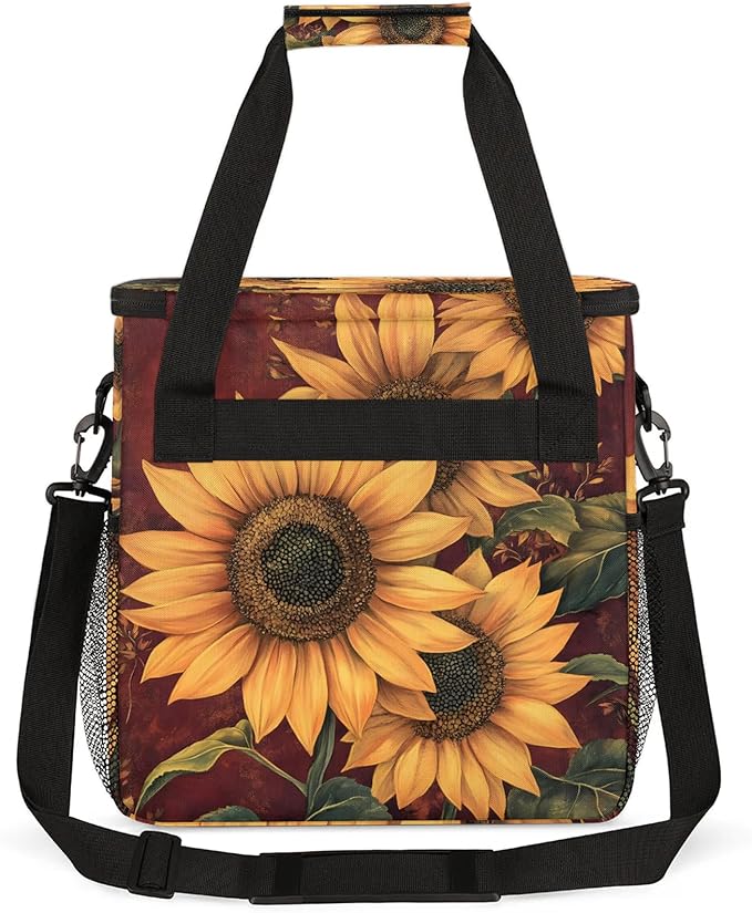 Sunflower Coffee Maker Travel Bag Floral Insulated Grocery Bag Travel Picnic Leakproof Cooler Bags With Shoulder Strap