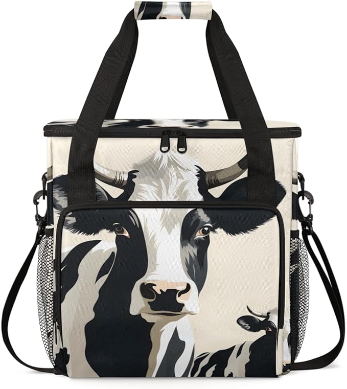 Cattle Cow Coffee Maker Carrying Bag Cute Cow Portable Travel Storage Tote Bag Compatible with K-Mini or K-Mini Plus Single Serve Coffee Brewer Carrying Case with Multiple Pockets &amp Shoulder Str
