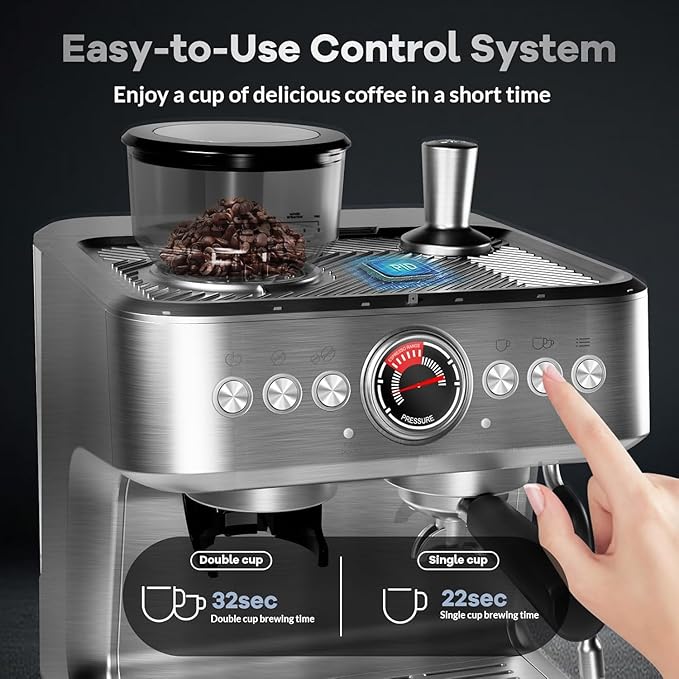 Espresso Maker 20 Bar Coffee Espresso Machine Maquina De Cafe Expresso 30 Grind Settings 2.8L Removable Water Tank With Milk Frother and Steam Wand Barista Home Cappuccino and Latte Machine
