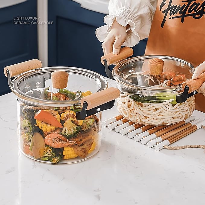 Glass Cooking Pot With Lid Glass Pot Glass Cookware Set Transparent Double-ear Glass Pot With Lid Heat Handles Large-capacity Induction Cooker Gas Stoves Open Fire For Soup Milk(2.5l)