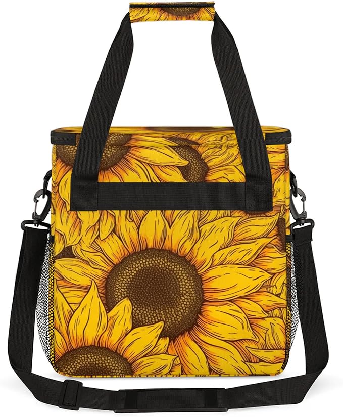 Floral Sunflowers Coffee Maker Travel Bag for Keurig K-Mini/K-Mini Plus Insulated Waterproof Tote with Pockets for K-Cup Portable Single-Serve Brewer Case