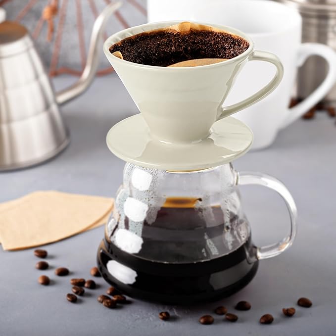V 60 Ceramic Pour Over Coffee Dripper Reusable Porcelain Portable Pour Over Coffee Maker With 50 V-shaped coffee filtering paper