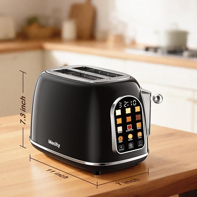 Mecity Toaster 2 Slice Touch Screen Wide Slot Retro Toaster For Breads Bagel Muffin Waffle House Warming Gift New Home 120V 825W Jet Black