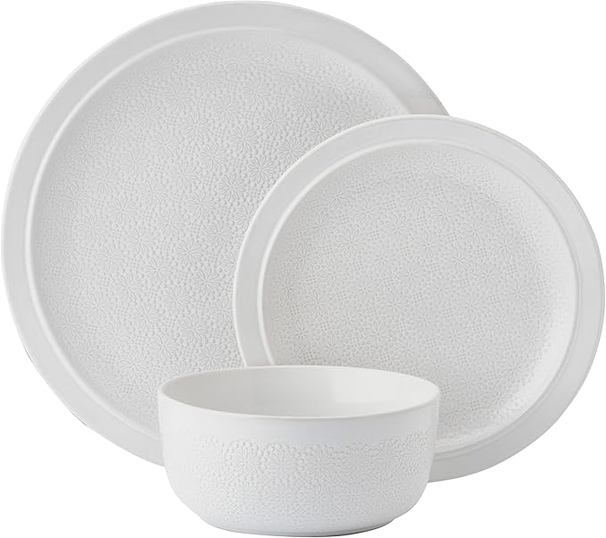 Pfaltzgraff Blooming Meadow 12 Piece Plates Bowls Dinnerware Set Service for 4 Cream