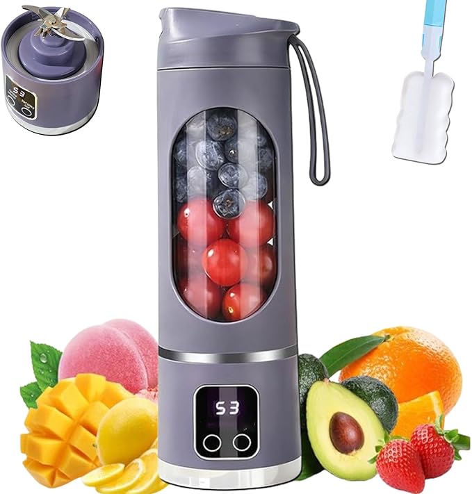 Digital Multimode Juicer Blender - Smart Led Display 3 Speed12-Blade Fresh Juice Bottle 450ml Portable Digital Display Juicer Diet-Friendly Leak Proof Design For Smoothies Liquid Diet (Purple)