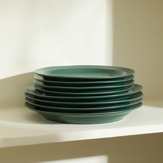 Stone Lain Orbit 12-Piece Dinnerware Set Stoneware Plates and Bowls Set Pasta Bowls Microwave and Dishwasher Safe Dish Set for 4 Green