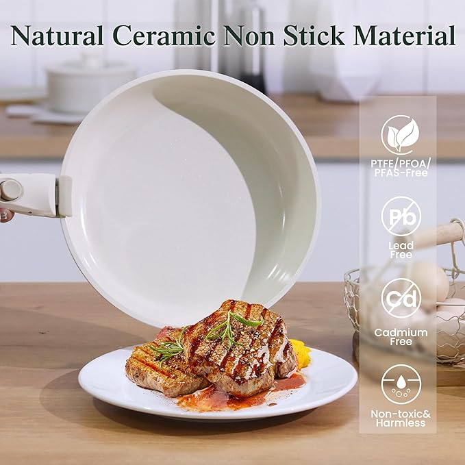 8 PCS Kitchen Cookware Set Pots and Pans Sets Non Stick Induction Pan Set with Detachable Handle for RV CookwareOven Safe PFOA Free