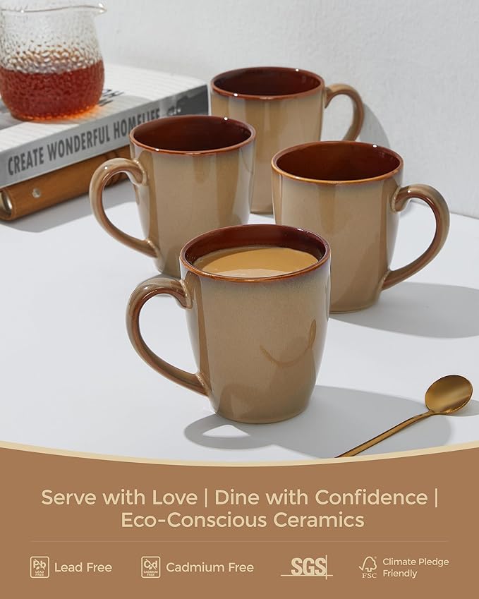16 Pieces Dinnerware Sets with Mug Set Brown Yellow