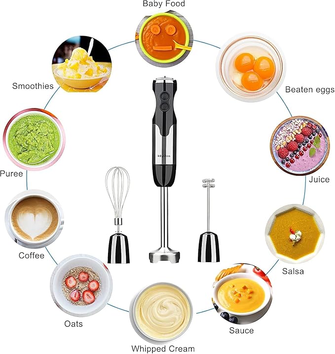 Keylitos 5 in 1 Immersion Hand Blender Mixer [Upgraded] 1000W Handheld Stick Blender with 600ML Chopper 800ML Beaker Whisk and Milk Frother for Smoothie Baby Food