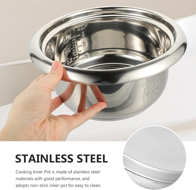 Hemoton Stainless Steel Rice Cooker Inner Pot Large Capacity Multi-use Cooking Pot for Rice Soup and Cake Replaceable Liner for Household Cookers Portable Kitchen Accessory
