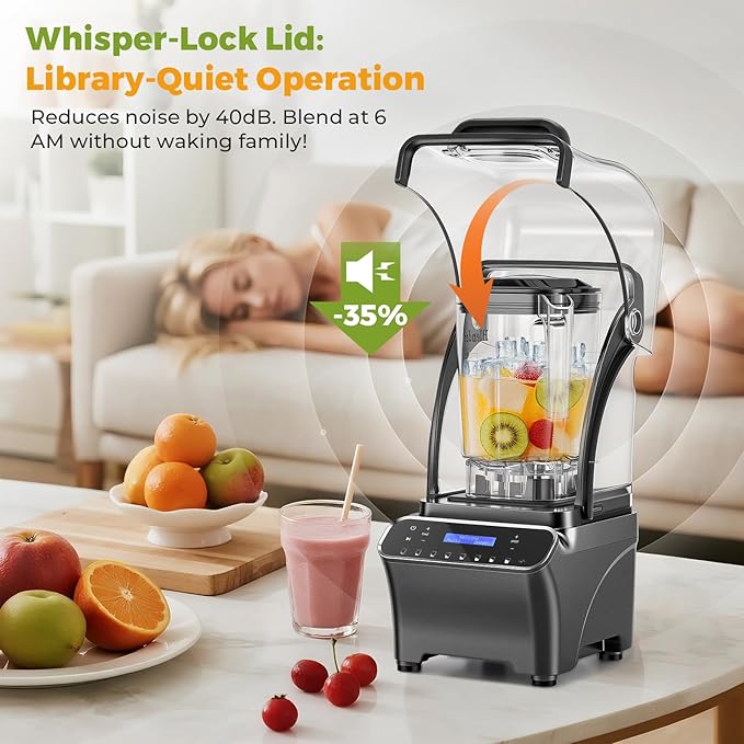 2200W Professional Quiet Blender with LCD Display 1.8L Ice Crushing Jug Commercial-Grade Motor 6-Speed Touch Control &amp Overload Protection for Smoothies Ice Frozen Drinks Silver