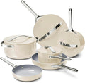 Caraway Deluxe Non-stick Ceramic Cookware Set (16 Piece) Pots Frying Pans Lids and Kitchen Storage - PFAS &amp PFOA Free - Oven Safe Pan Set &amp Compatible with All Stovetops - Cream