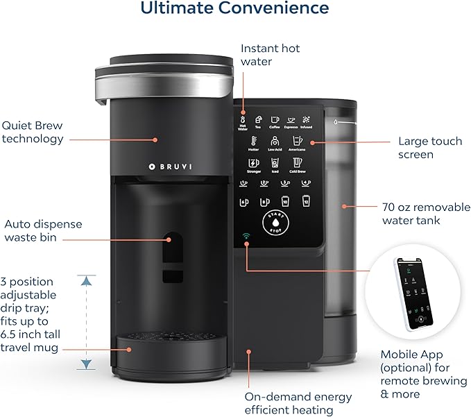 BRUVI The Bundle | Single-Serve Coffee System | Includes 20 Coffee and Espresso B-Pods Coffee Brewer