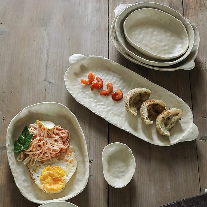 Porcelain Dinnerware Sets 27 Pieces Ceramics Dinner Combination Set | Hand Made Hand Pinch Series Cereals Bowls and Steak Plates Sets