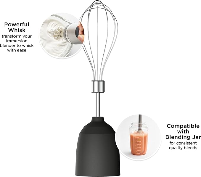 Vitamix 5-Speed Immersion Blender 5-Piece Bundle 625-Watt Motor One-Handed Operation 5 ft cord includes Mini-Chopper Blending Jar Whisk Attachment &amp Storage Case Stainless Steel/Black
