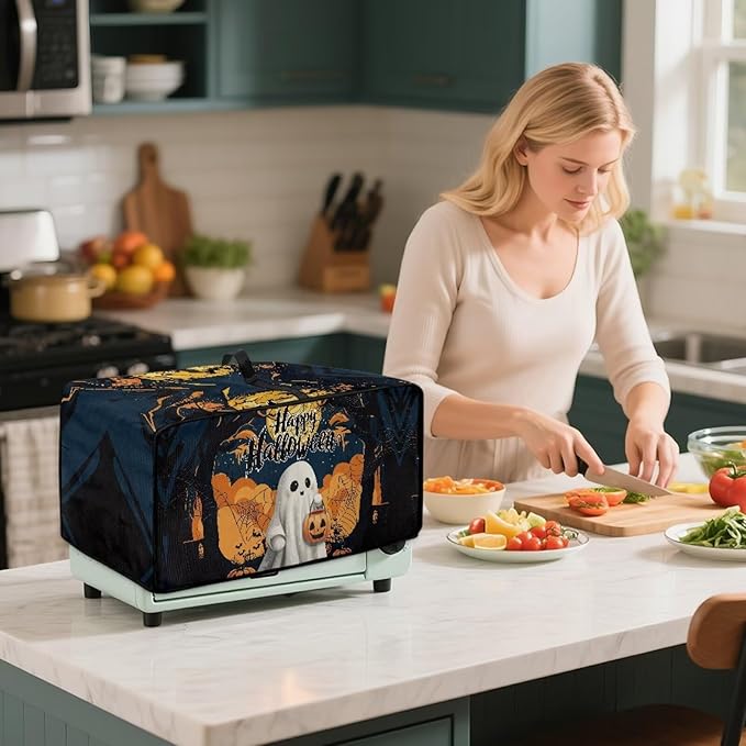 Doojoayie Ghost Toaster Cover 8 Slice Kitchen Appliance Covers Halloween Kitchen Appliance Dust Protector 22.5x18.5x 13 Compatible with Toaster/Bread Machine