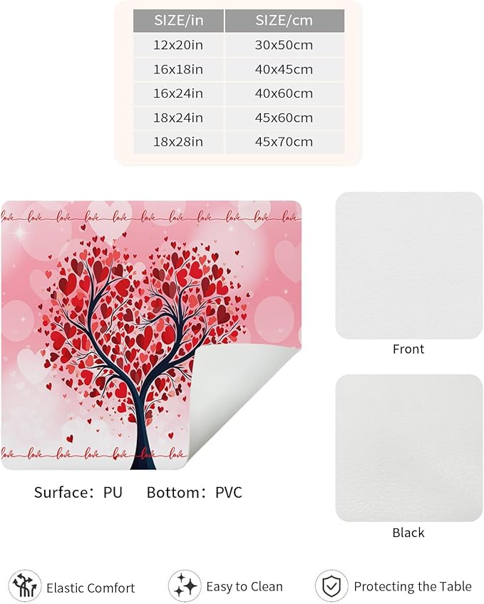 Valentine's Day Coffee Mat Coffee Bar Mat for Countertops Red Love Heart Trees and Branches Absorbent Coffee Maker Mat Rubber Backed Dish Drying Mat for Coffee Espresso Machine Coffee Maker 16x24