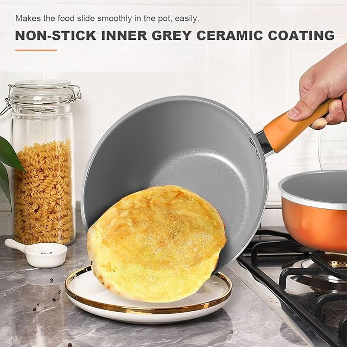 Nonstick pan pan set wok soup milk pot 3 piece set orange