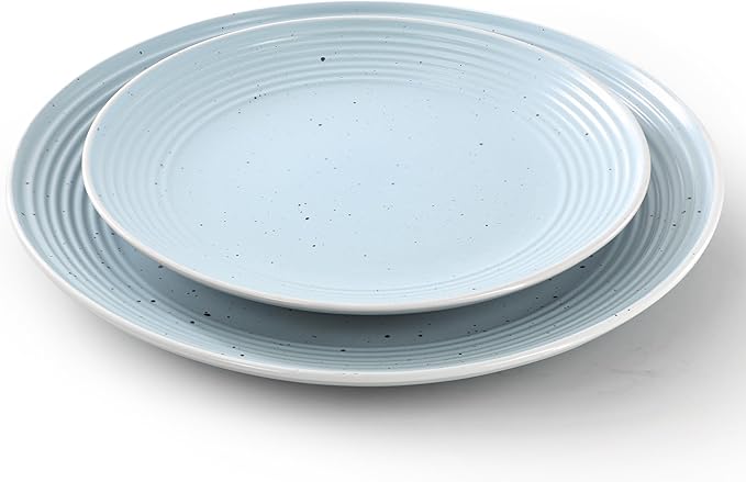 Elama Emilia 16 Piece Double Bowl Stoneware Dinnerware Set (Light Blue) Service for 4 …