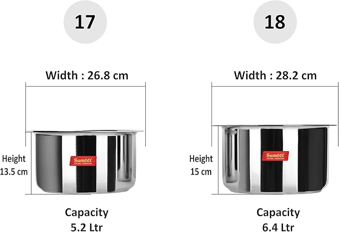 Sumeet Stainless Steel Cookware Set With Lid 5.2 LTR to 6.4 L 2 Piece (Steel)