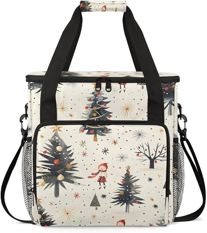 Abstract Xmas Tree Coffee Maker Carrying Bag Portable Travel Storage Tote Bag Compatible with K-Mini or K-Mini Plus Single Serve Coffee Brewer Carrying Case with Multiple Pockets &amp Shoulder Stra