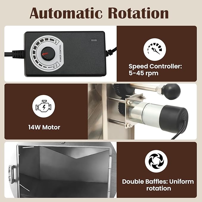 Coffee Bean Roaster 14.5L Gas Burner Drum Type Coffee Bean Baking Machine Stainless Steel Automatic Rotary Roasting Machine Peanut Roaster for Commercial and Home Use