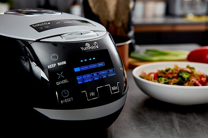 Yum Asia Sakura Rice Cooker with Ceramic Bowl and Advanced Fuzzy Logic (8 Cup 1.5 Litre) 6 Rice Cook Functions 6 Multicook Functions Motouch LED Display 120V Power (Black and Silver)