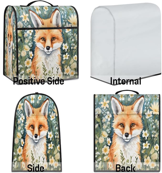 cfpolar Kitchen Aid Mixer Cover Compatible with 6-8 Quarts Cute Fox Flower Stand Mixer Cover Kitchen Aid Mixers Accessories Appliance Organizer Bag Dust Covers with Zipper Pocket