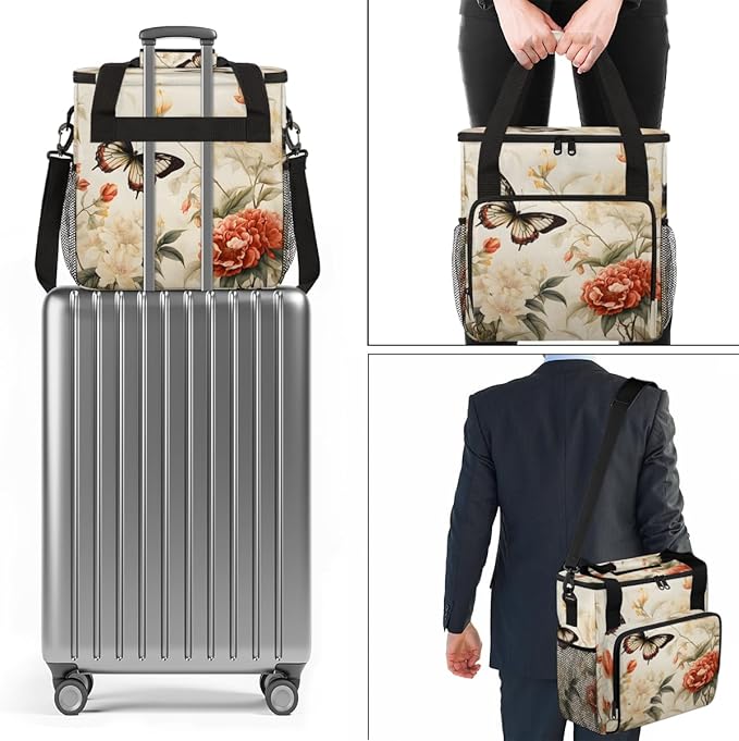 Retro Butterfly Coffee Maker Carrying Bag Artistic Butterfly Travel Storage Bag Compatible with K-Mini or K-Mini Plus Single Serve Coffee Brewer Carrying Case with Multiple Pockets &amp Shoulder St