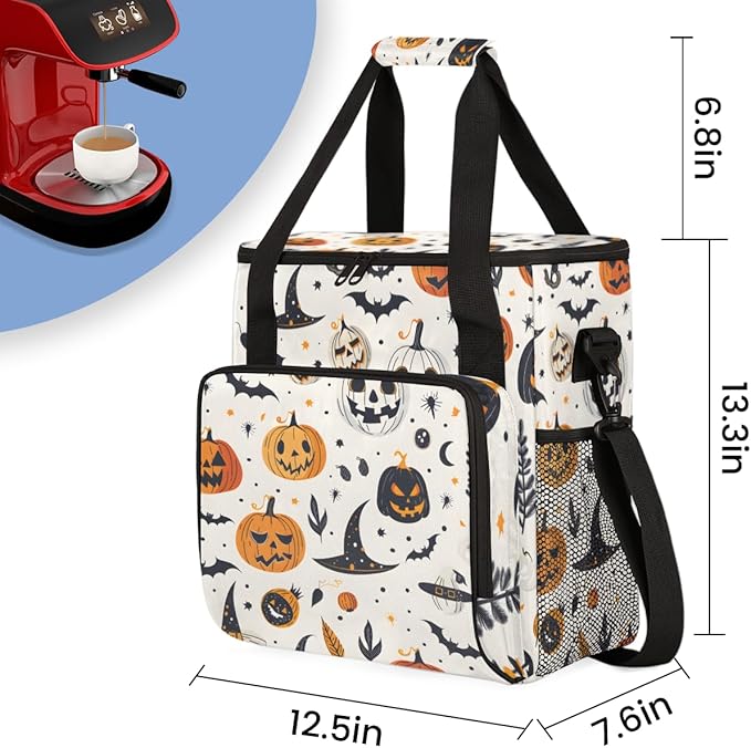 Cartoon Pumpkin Coffee Maker Carrying Bag Cute Pumpkin Travel Storage Bag Compatible with K-Mini or K-Mini Plus Single Serve Coffee Brewer Carrying Case with Multiple Pockets &amp Shoulder Strap
